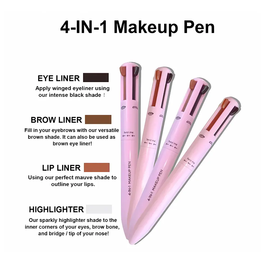 Portable 4 in 1 Makeup Pen Highlighter | Eyeliner | Eyebrow | Lip Liner